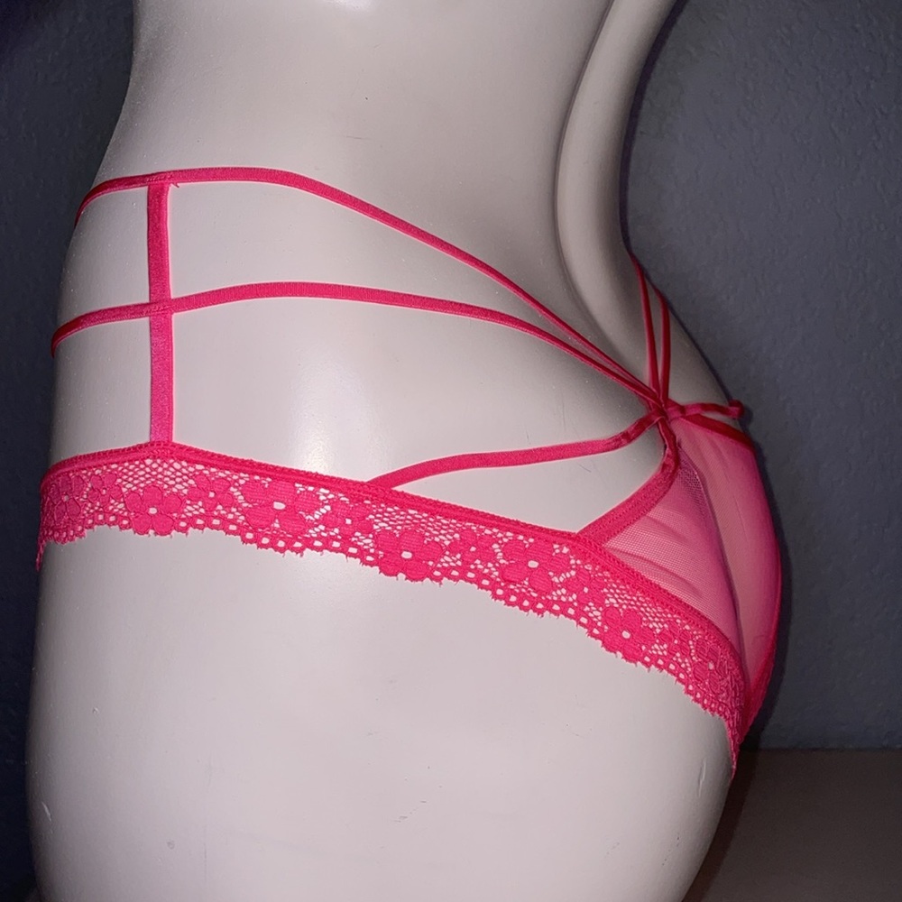 Victorias Secret Panty Cheeky Strappy Neon Pink Lace Panties VS Sexy Panty 🆕 🔥 - Picture 9 of 12